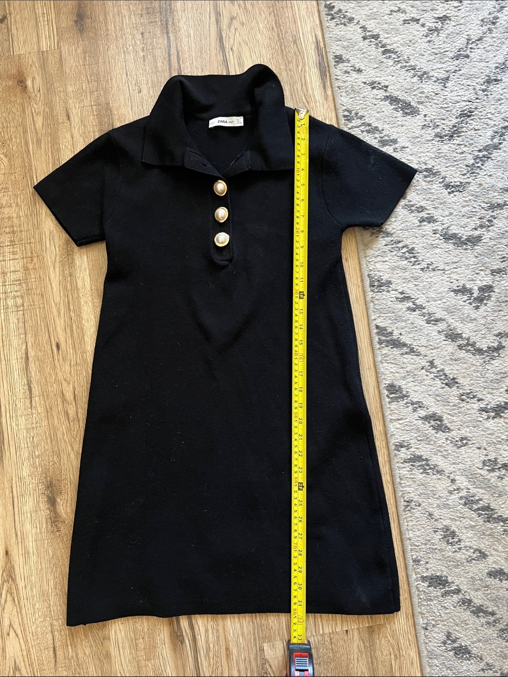 Zara Black Polo Dress with Gold Buttons EUC - Picture 5 of 7
